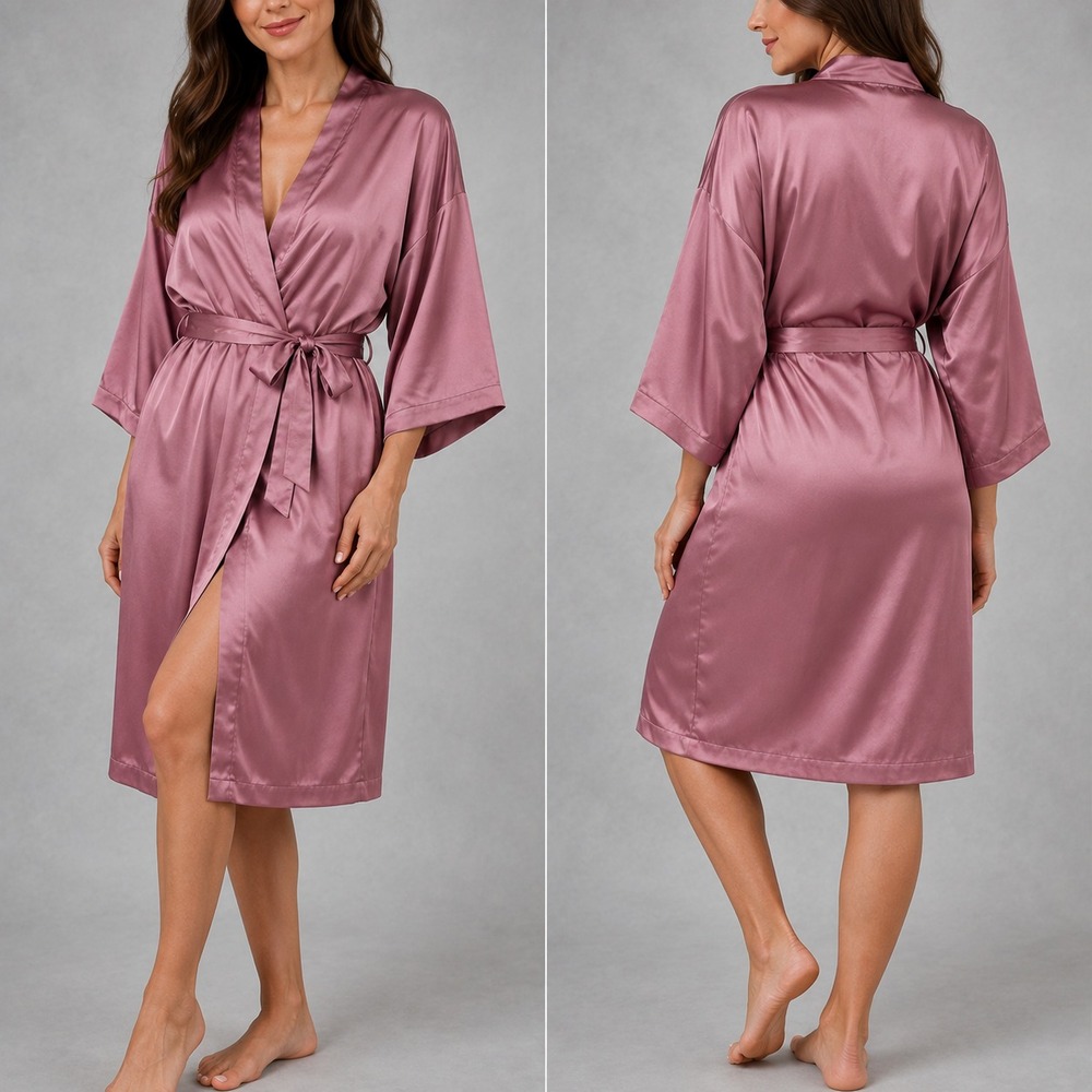 Victorias Secret Robe Womens XS Rose Gold Mauve Satin Kimono Coquette Fairycore